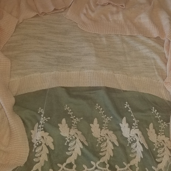 Womens Pale Pink Cardigan Sweater. Lace Trim. Size Small. - Picture 3 of 4